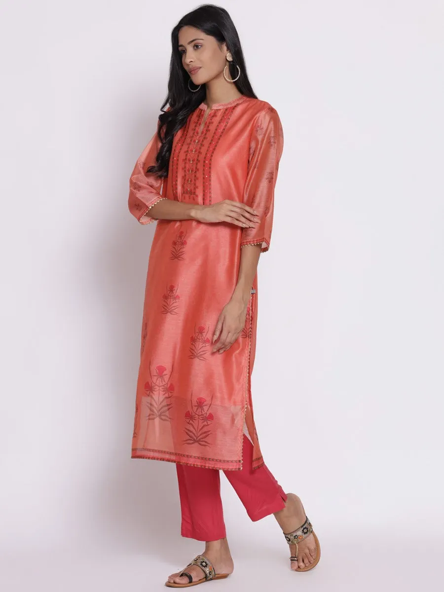 Peach Floral Printed Kurta