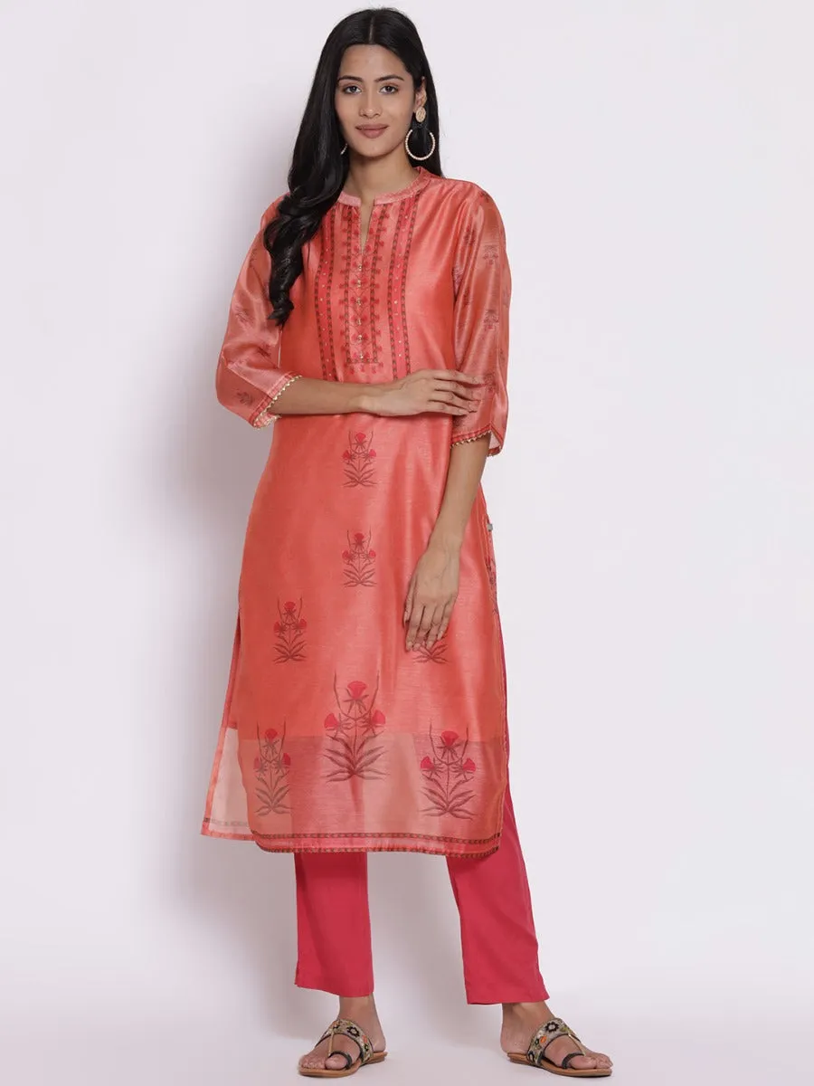 Peach Floral Printed Kurta