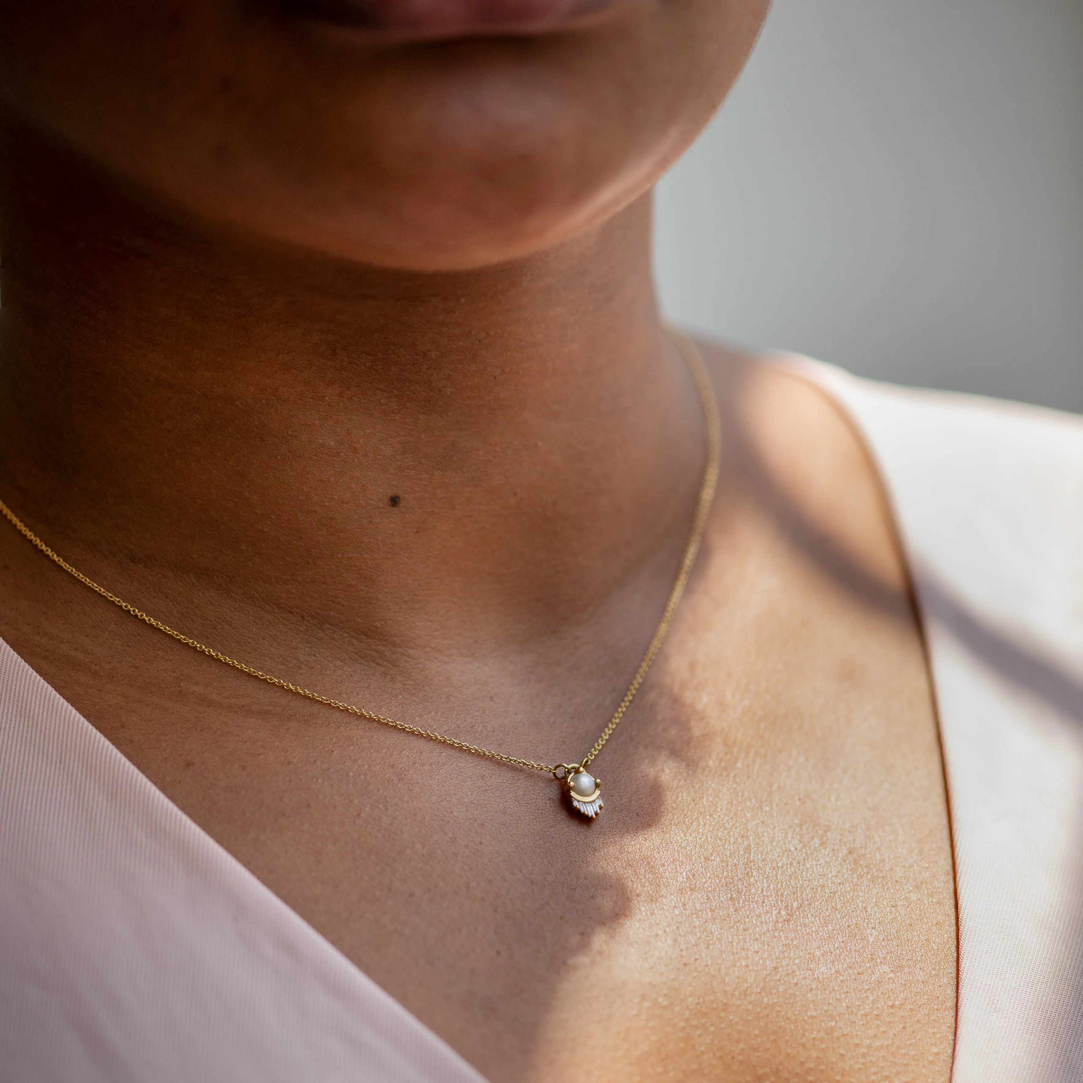 Pearl and Diamond Necklace in Solid Gold