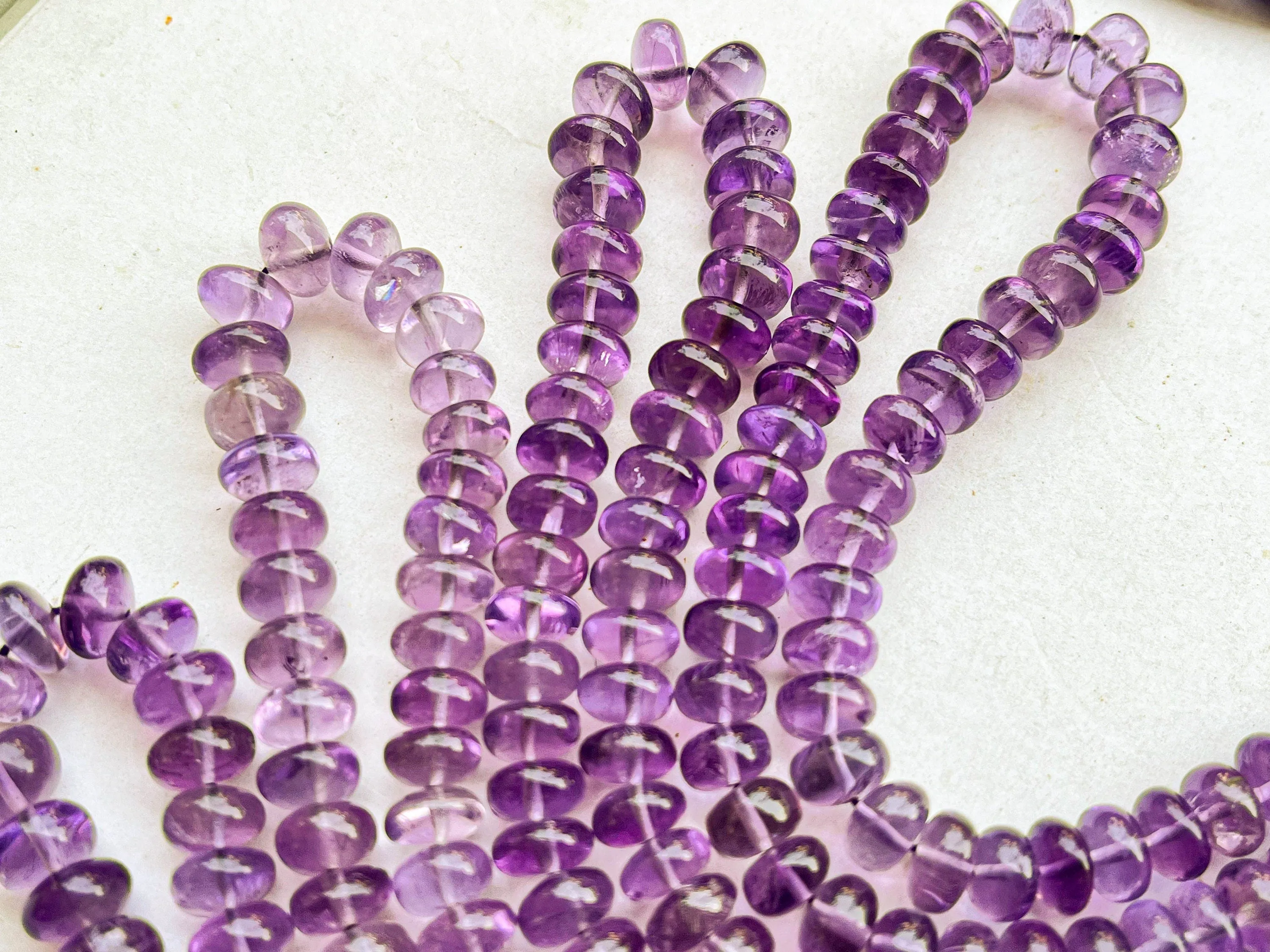 Pink Amethyst Smooth Rondelle Shape Beads | 6MM to 8MM | 16 Inch