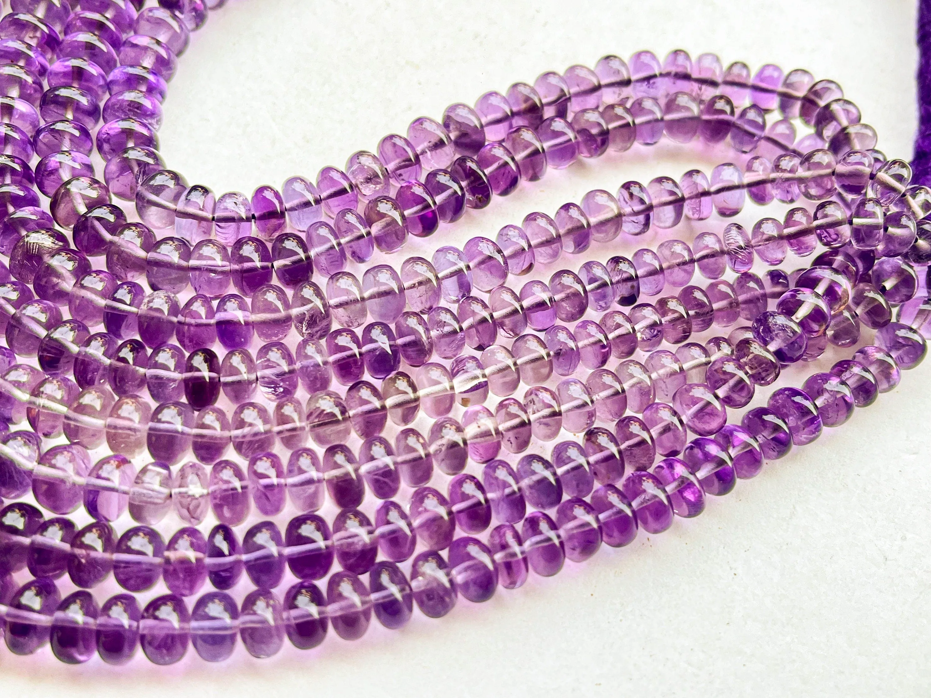 Pink Amethyst Smooth Rondelle Shape Beads | 6MM to 8MM | 16 Inch