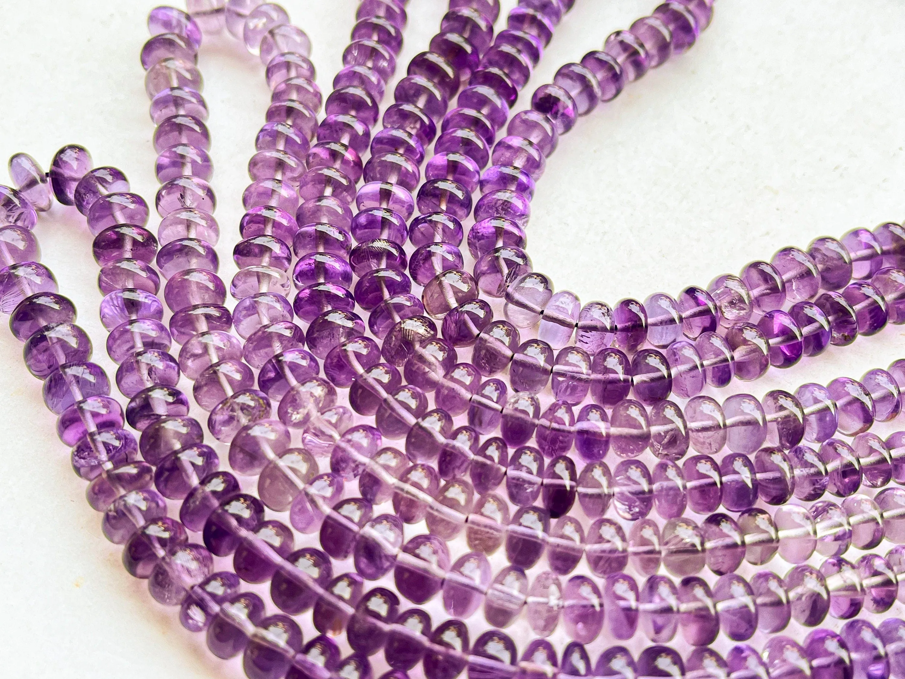 Pink Amethyst Smooth Rondelle Shape Beads | 6MM to 8MM | 16 Inch