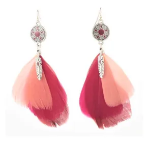 Pink Feather Long Dangle Earrings