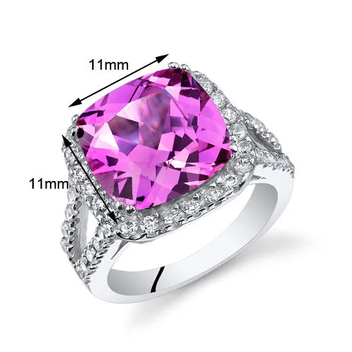 Pink Sapphire Cushion Cut Sterling Silver Ring Size 6