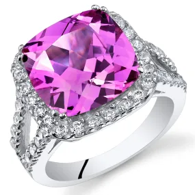 Pink Sapphire Cushion Cut Sterling Silver Ring Size 6