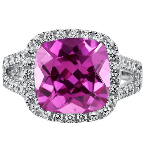 Pink Sapphire Cushion Cut Sterling Silver Ring Size 6