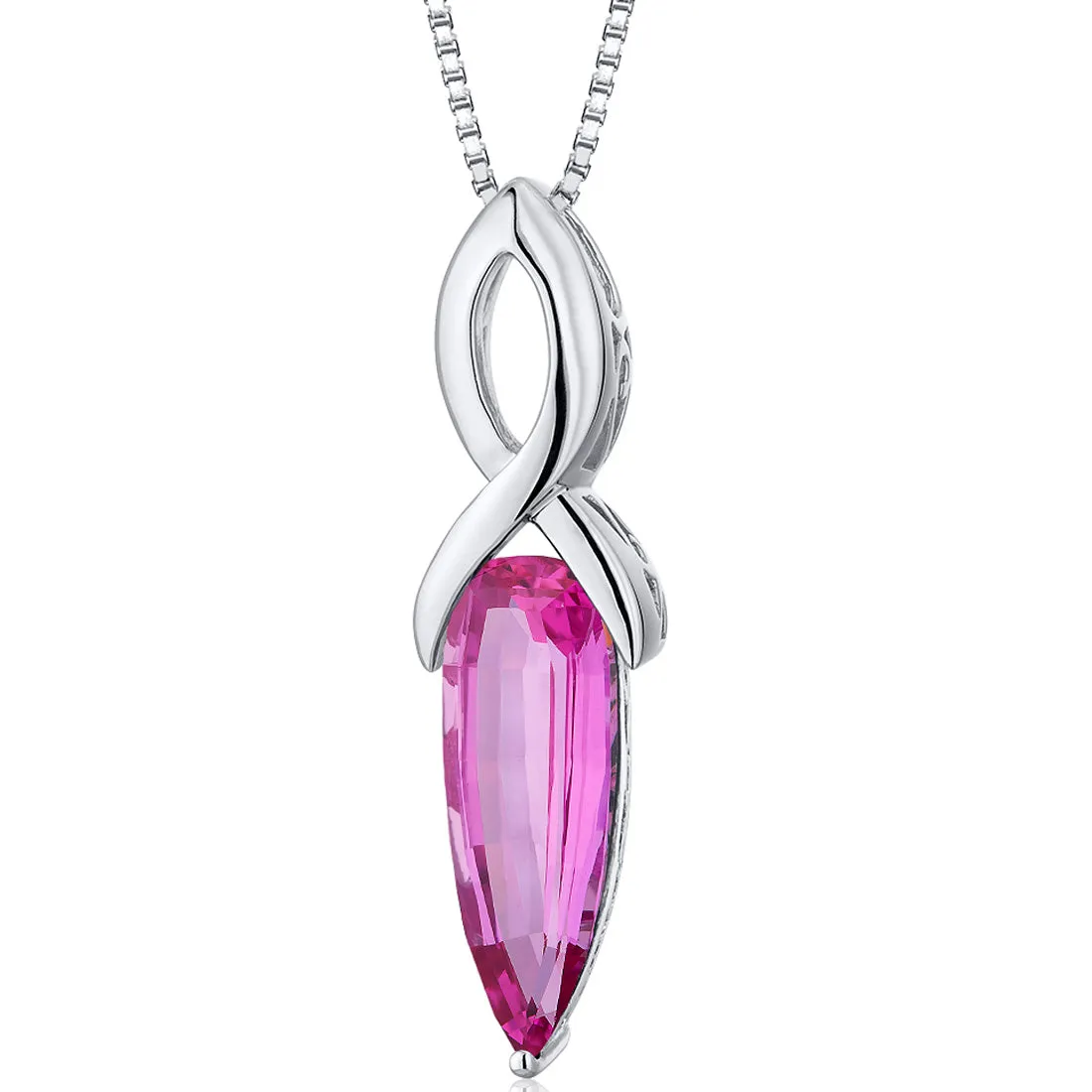 Pink Sapphire Pendant Half Marquise Sterling Silver 7 Carats