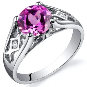 Pink Sapphire Round Cut Sterling Silver Ring Size 5