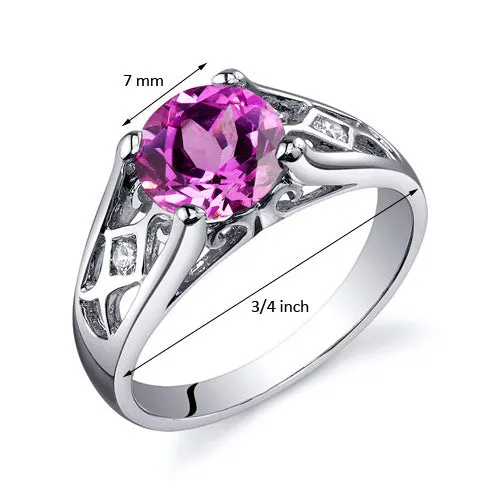 Pink Sapphire Round Cut Sterling Silver Ring Size 5