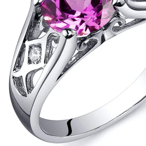 Pink Sapphire Round Cut Sterling Silver Ring Size 5