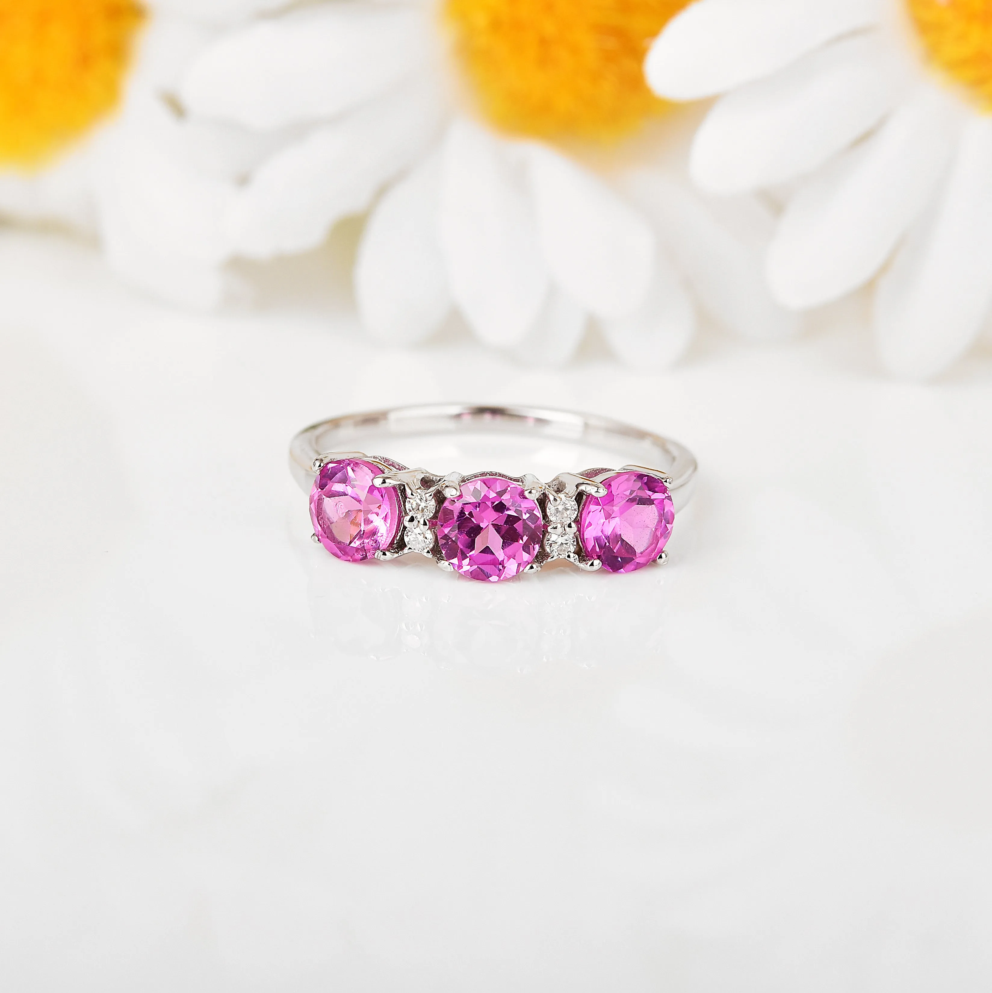 Pink Sapphire Three Stone Ring