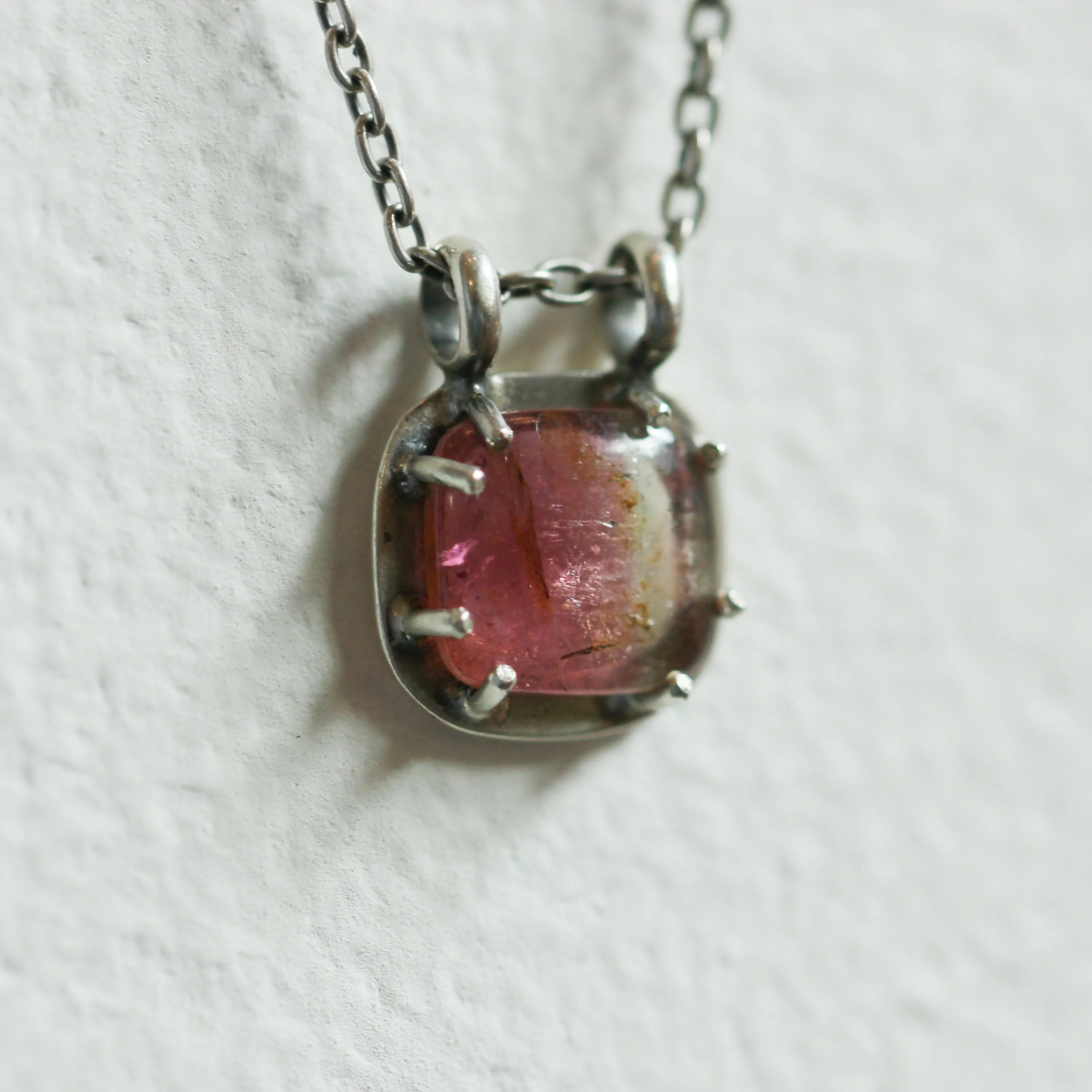 Pink Tourmaline Prong Pendant - Pink Tourmaline Necklace - OOAK Silversmith