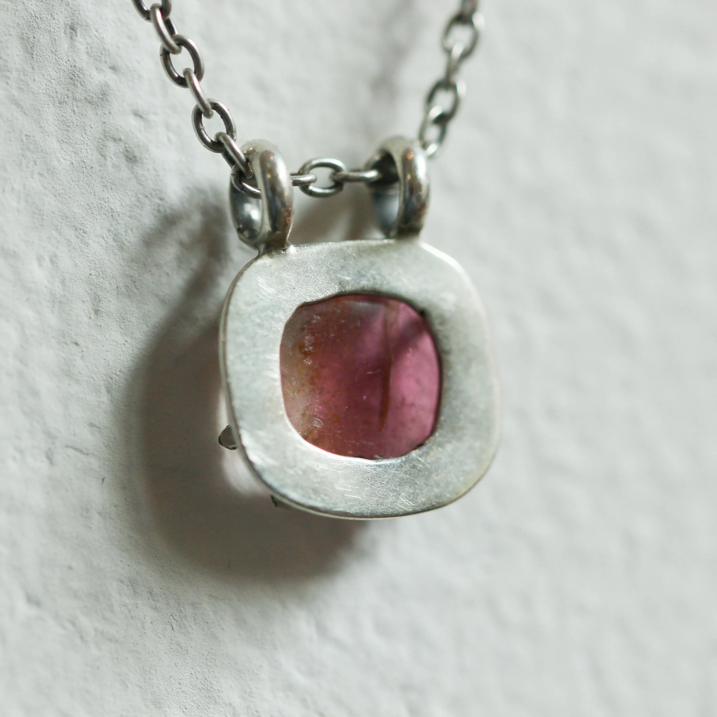 Pink Tourmaline Prong Pendant - Pink Tourmaline Necklace - OOAK Silversmith