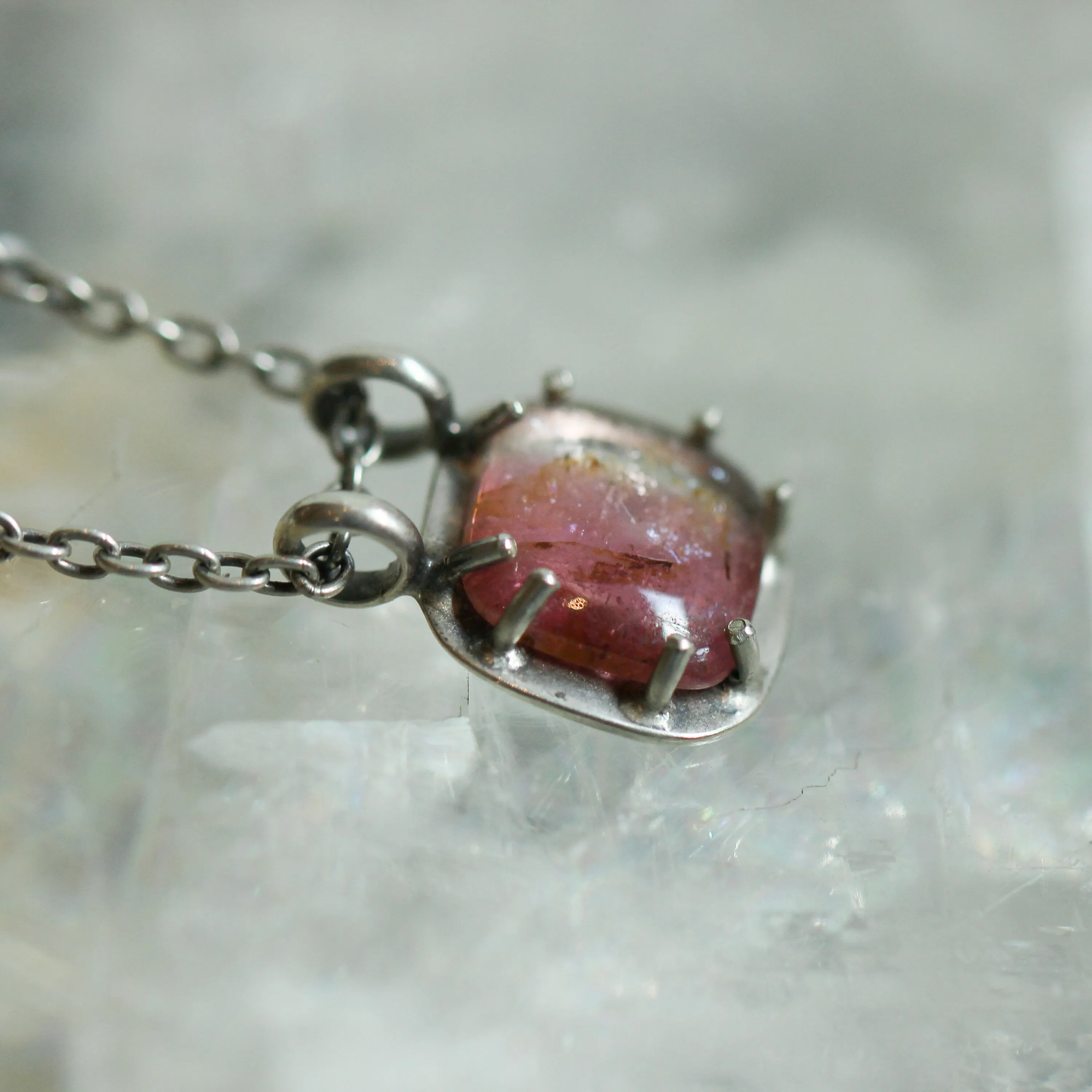 Pink Tourmaline Prong Pendant - Pink Tourmaline Necklace - OOAK Silversmith