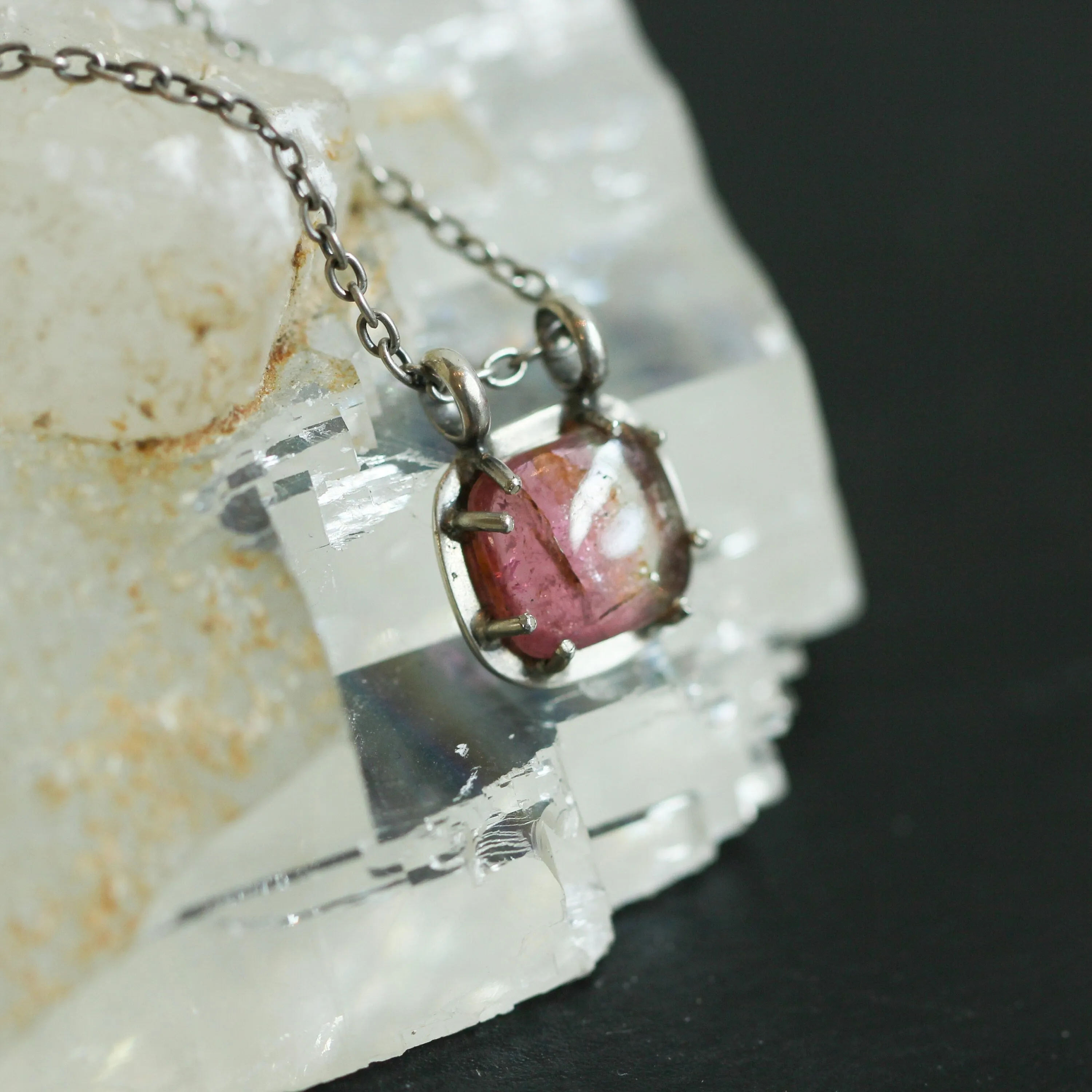 Pink Tourmaline Prong Pendant - Pink Tourmaline Necklace - OOAK Silversmith