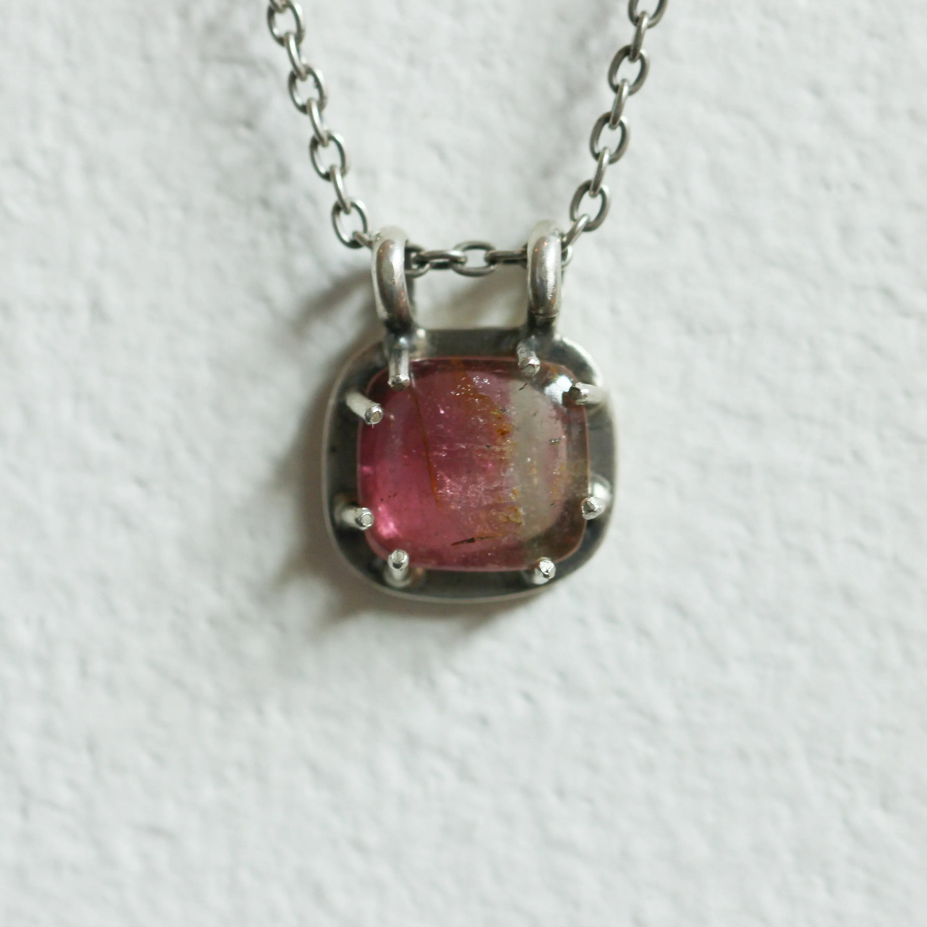 Pink Tourmaline Prong Pendant - Pink Tourmaline Necklace - OOAK Silversmith