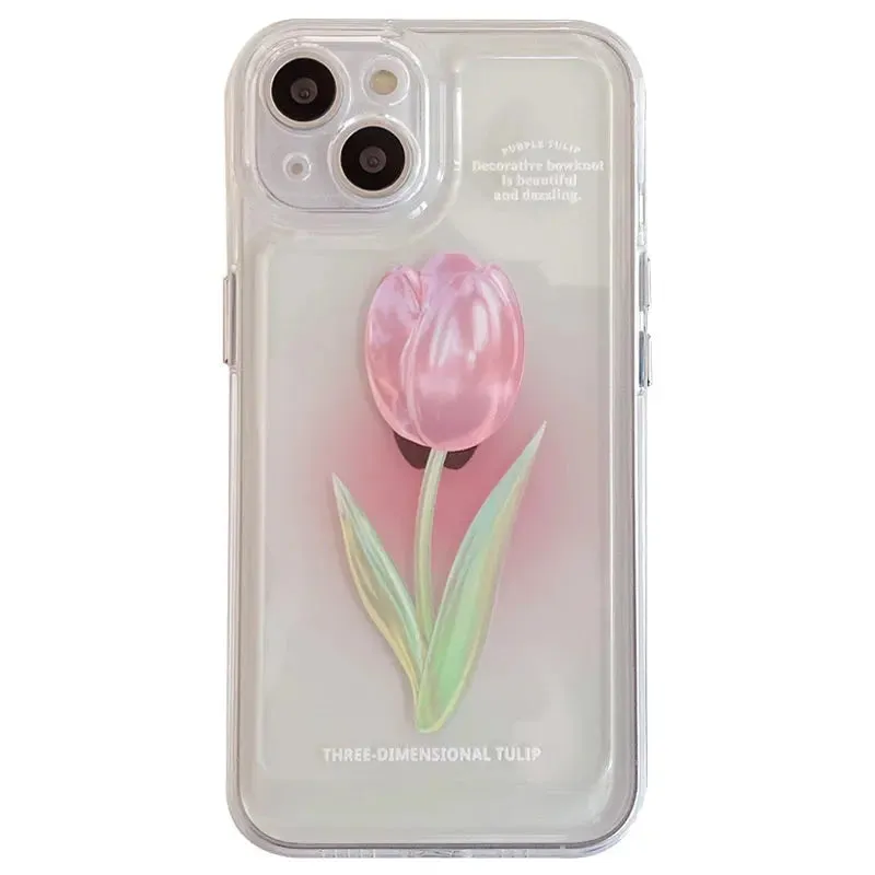 Pink Tulip Flower Phone Cases For iPhone