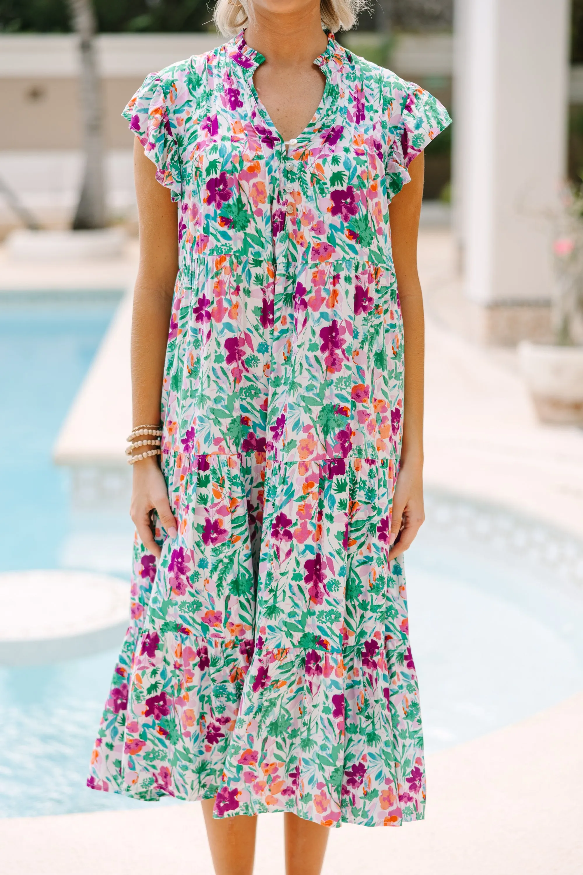 Real Love Magenta Purple Floral Midi Dress