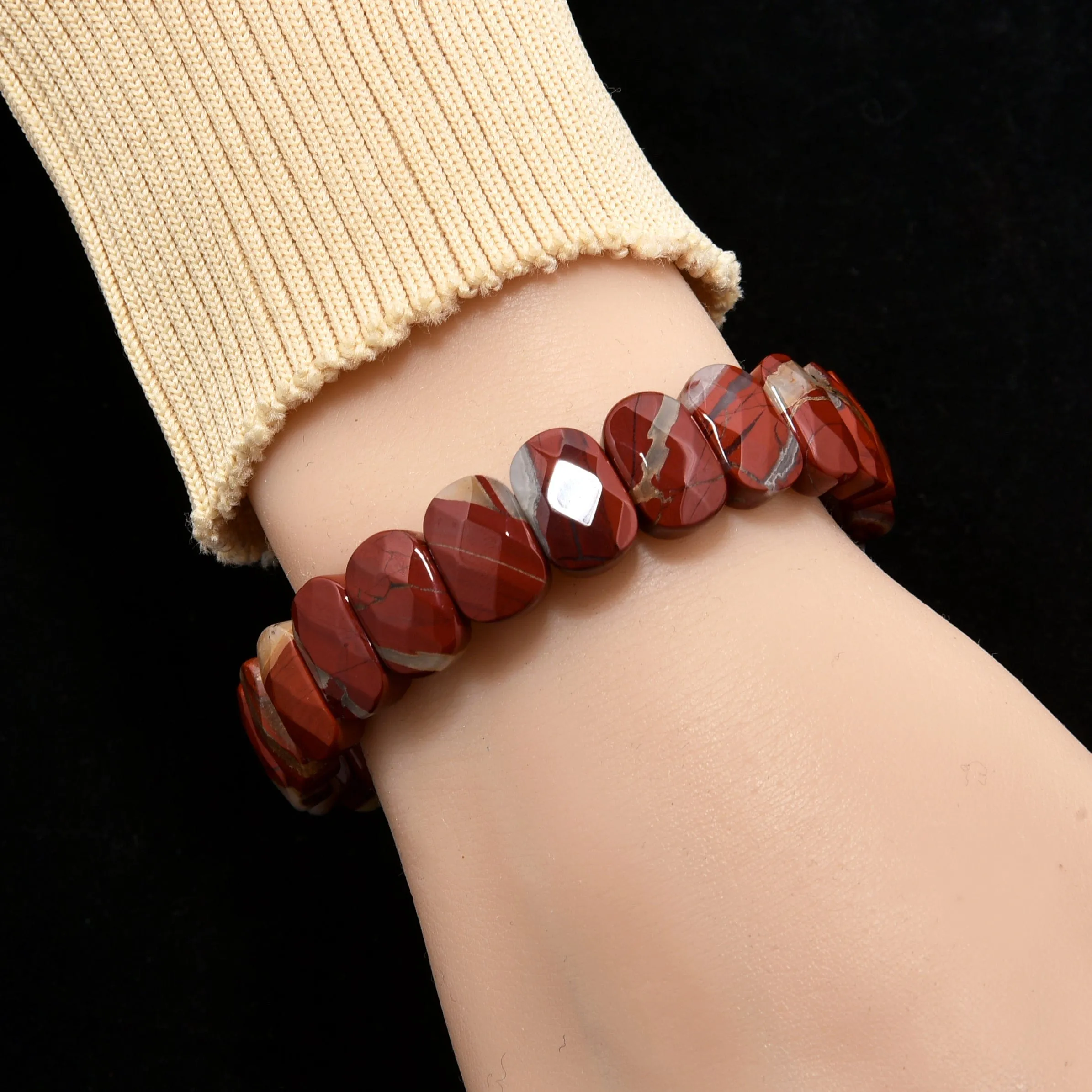 Red Jasper Gemstone 14mm Beads Elastic Bracelet