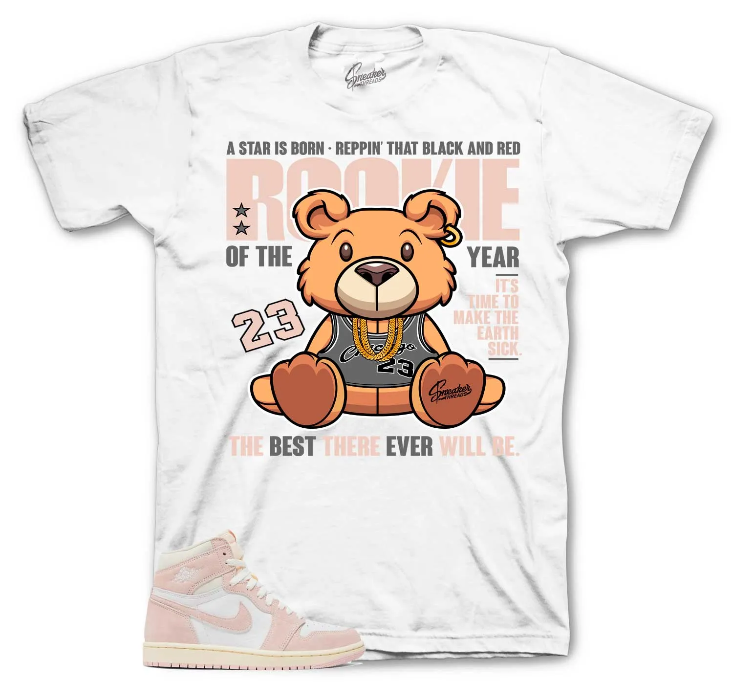 Retro 1 Washed Pink Shirt - Rookie Bear - White