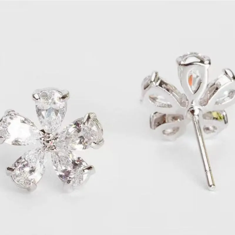 Rose Gold /18K White Gold Plated Sterling Silver Colorful Five-petal Flower Earrings Stud