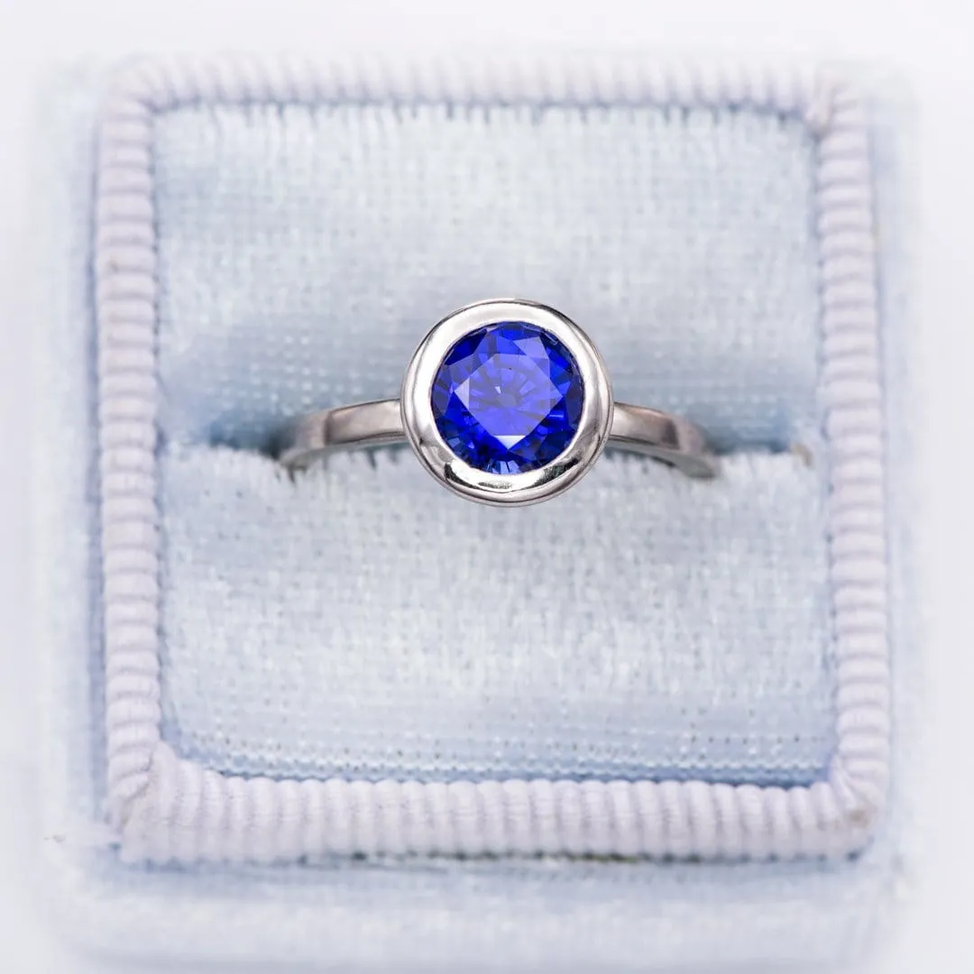 Round Cut Lab Created Blue Sapphire Gemstone