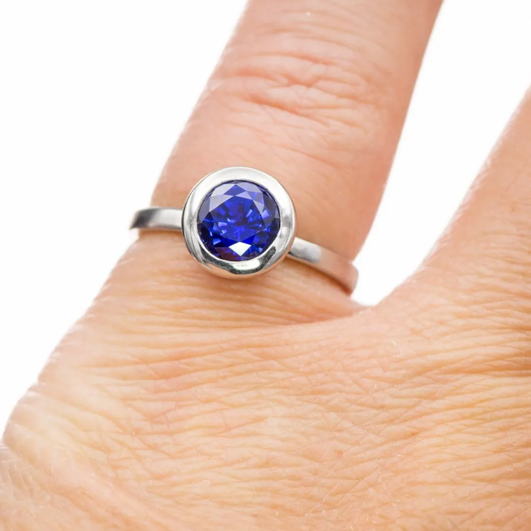 Round Cut Lab Created Blue Sapphire Gemstone