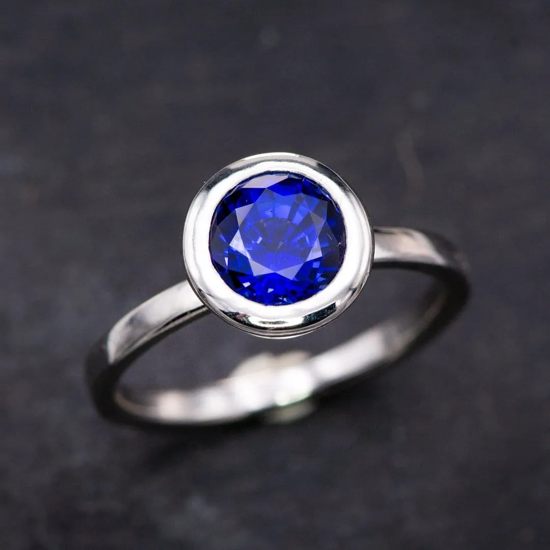 Round Cut Lab Created Blue Sapphire Gemstone