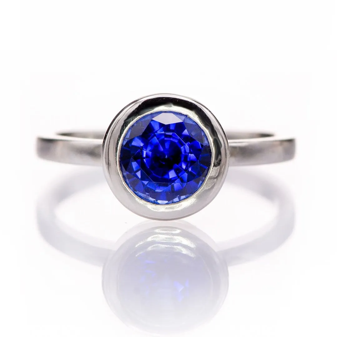 Round Cut Lab Created Blue Sapphire Gemstone