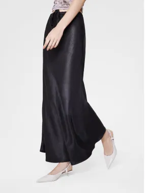 Satin Fishtail Long Skirt With Waist Tie