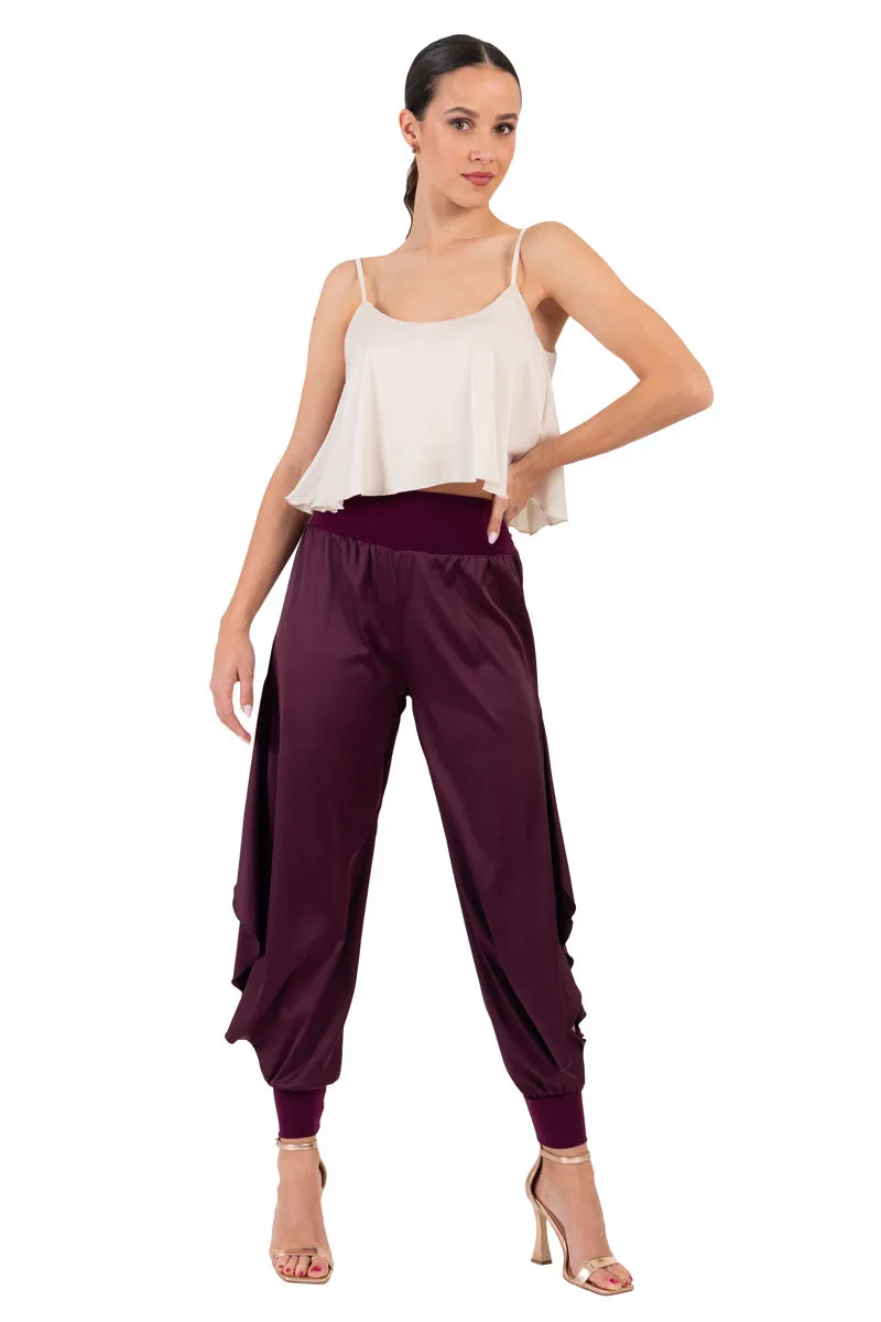 Satin Pants With Slits And Ankle Cuffs