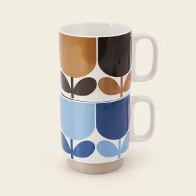 Set of 2 Mugs - Block Flower Navy/Bark