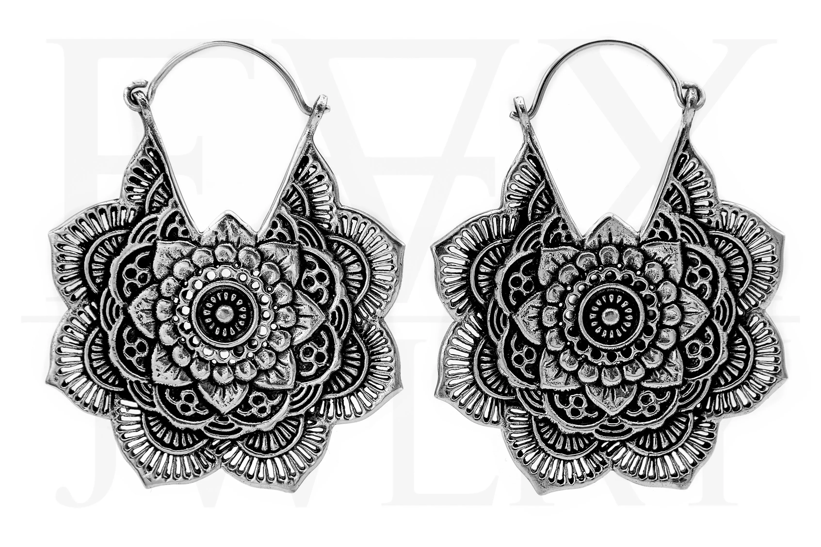 Silver Mandala Flower Earrings