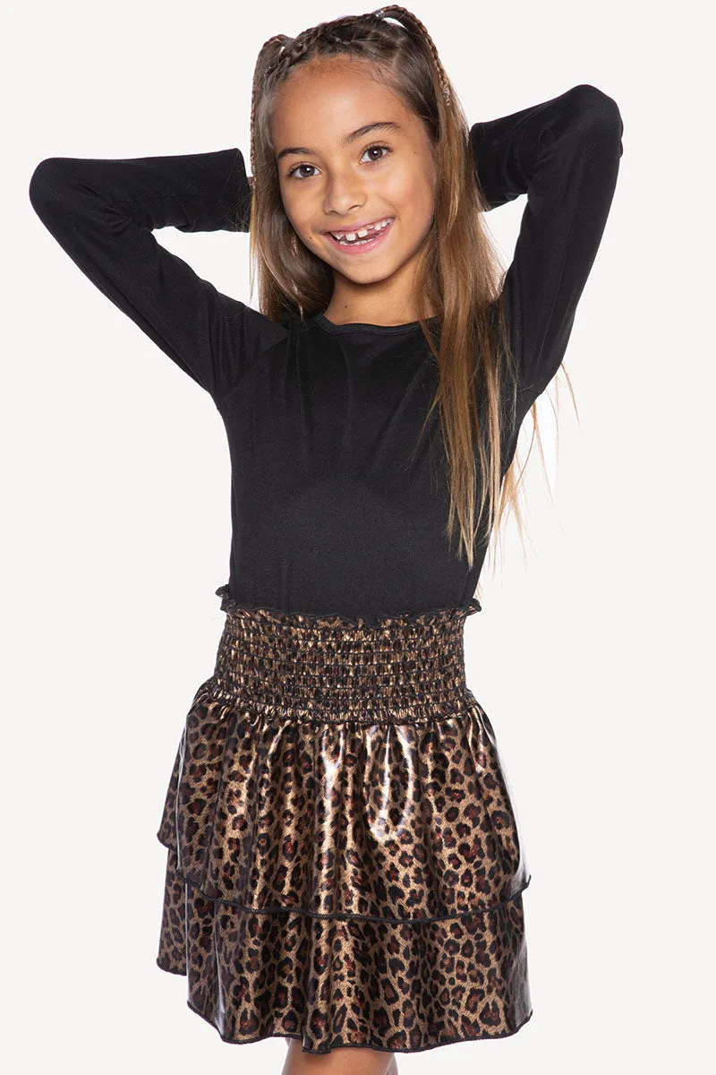 Simply Soft Long Sleeve Smocked Skirt Dress - Black Leopard Liquid