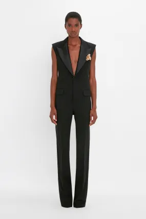 Sleeveless Tuxedo Jumpsuit in Black