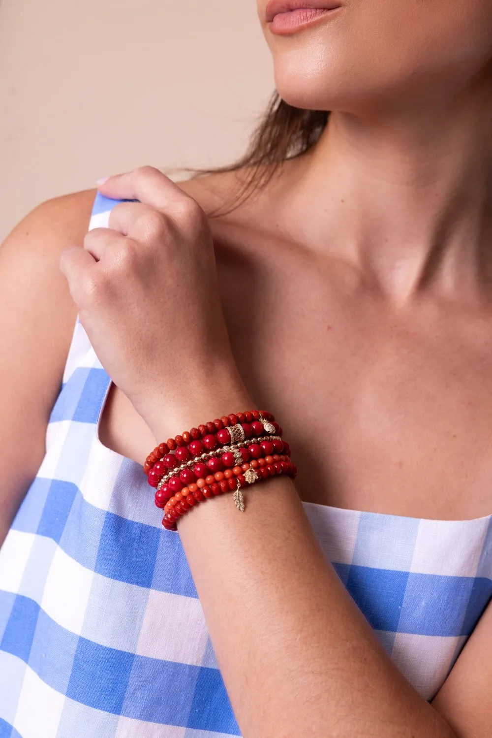 Small Hamsa Coral Charm Bracelet