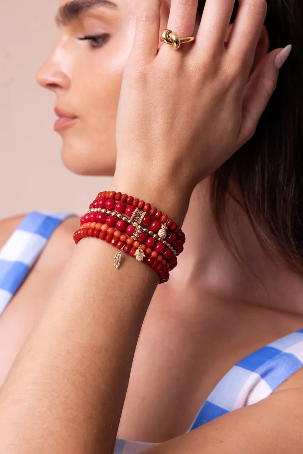 Small Hamsa Coral Charm Bracelet