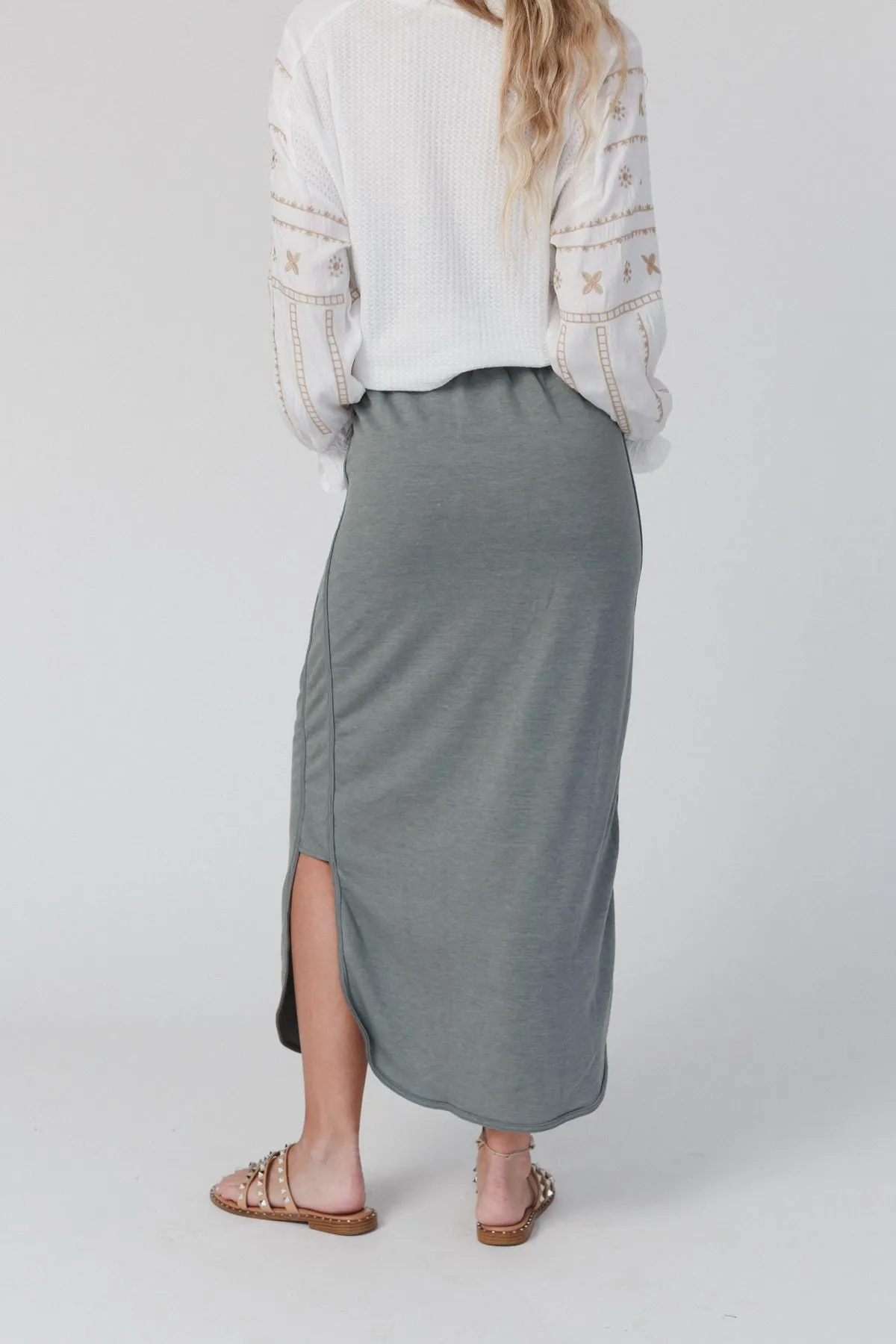 So Comfy Drawstring Maxi Skirt - Light Olive