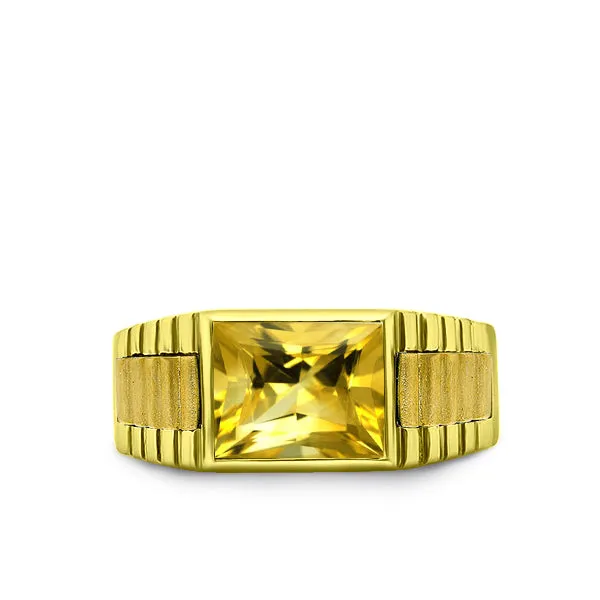 Solid 10k Yellow Gold Mens Ring Yellow Citrine Gemstone Band Ring for Man All Sz