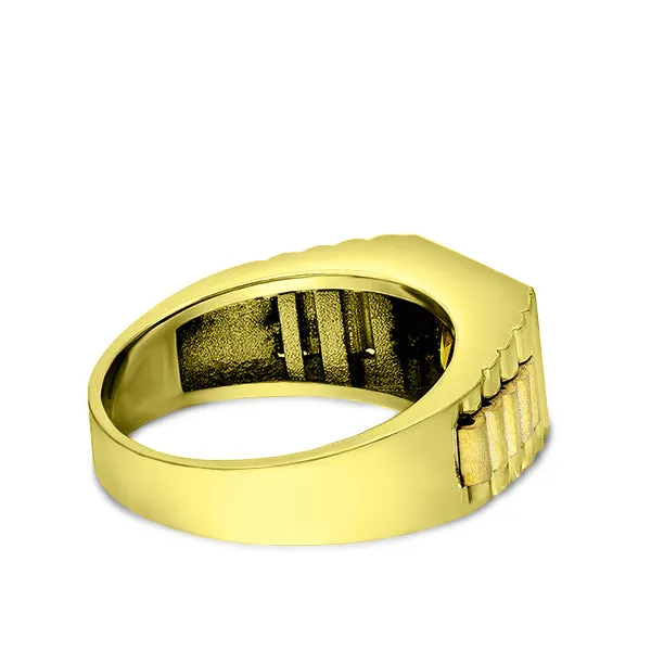 Solid 10k Yellow Gold Mens Ring Yellow Citrine Gemstone Band Ring for Man All Sz