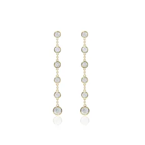 Solid Gold White Sapphire Long Swing Earrings