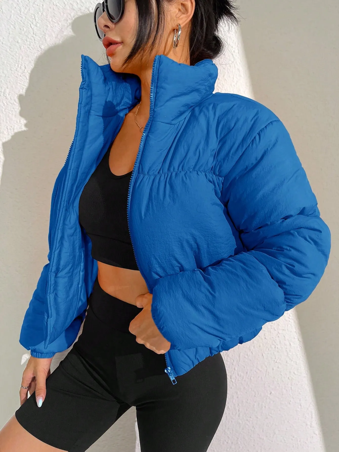 Solid Zip Up Puffer Coat