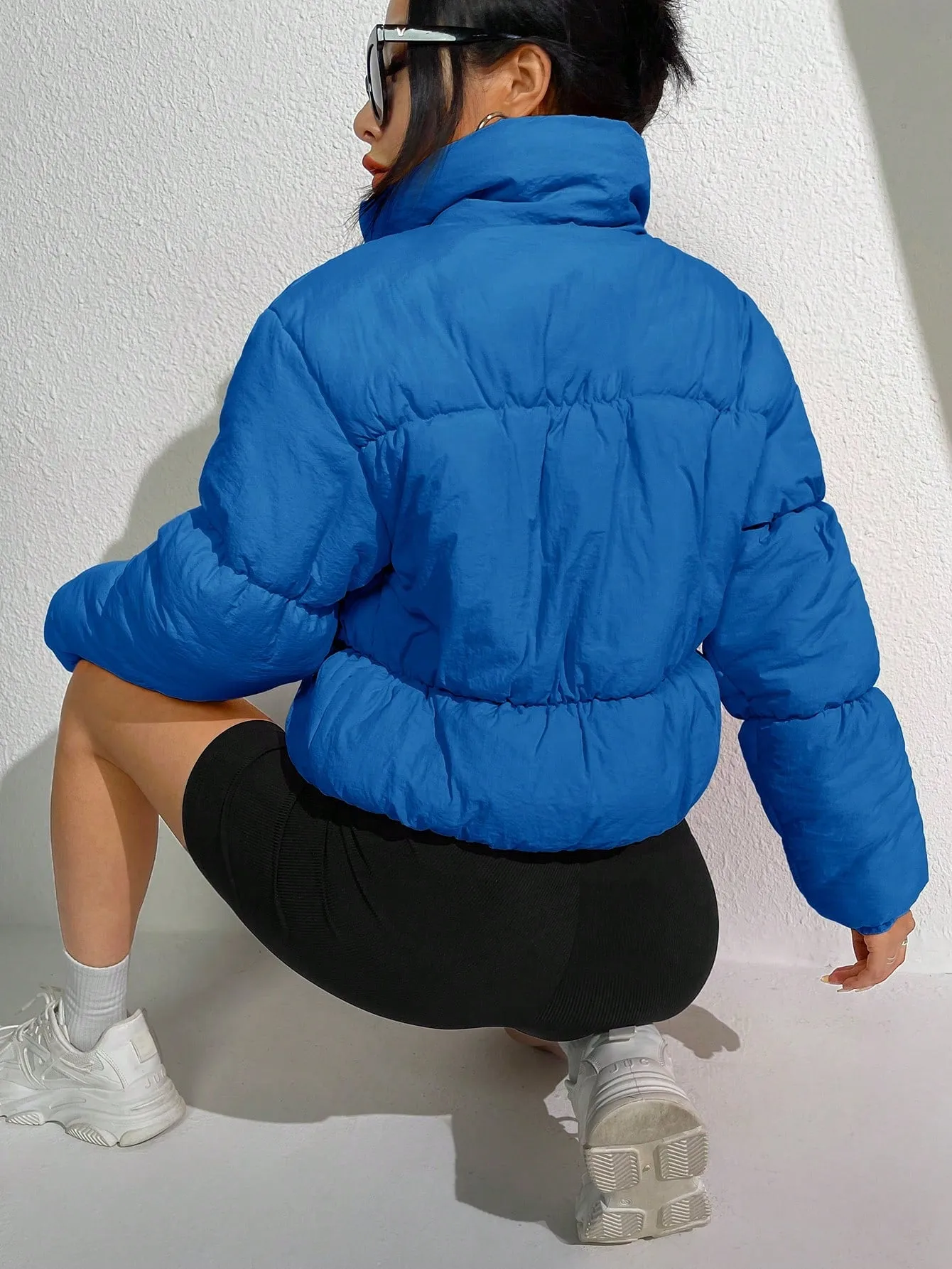 Solid Zip Up Puffer Coat