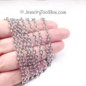 Stainless Steel Jewelry Chain, Hypoallergenic, 304 Stainless, 4x5mm Oval Open Links, Lot Size 50 Meters #1907