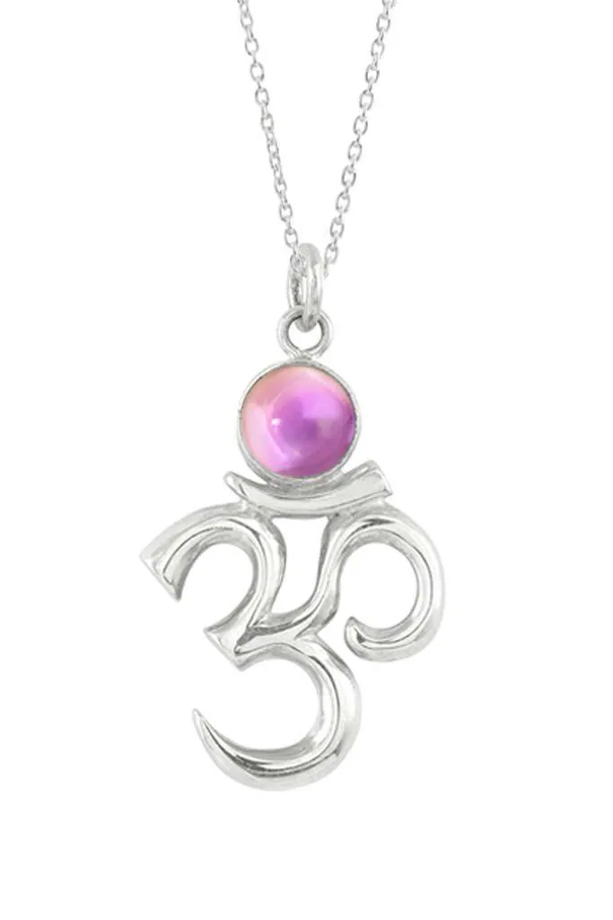 Sterling Silver Om Pendant With Crystal