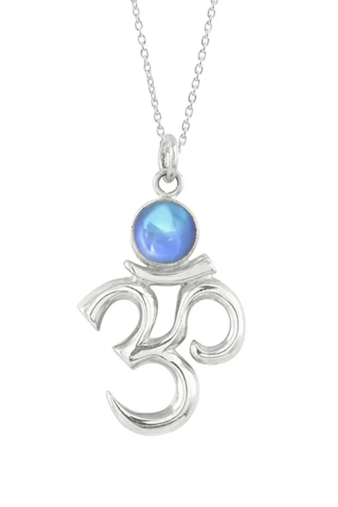 Sterling Silver Om Pendant With Crystal