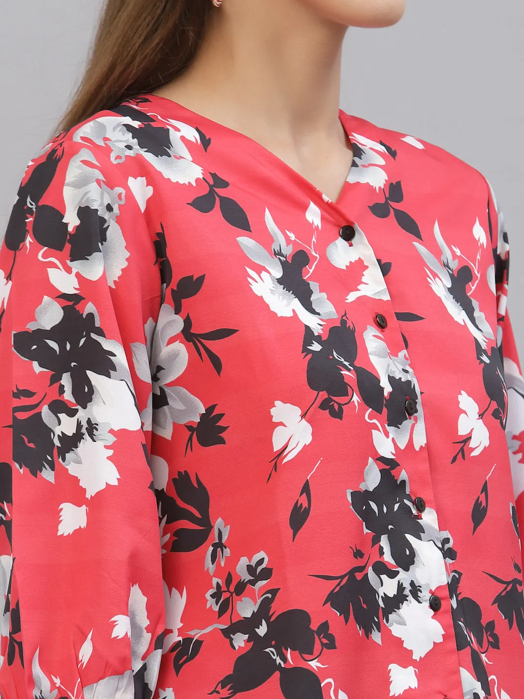 Style Quotient Women Coral & Black Floral Printed Top