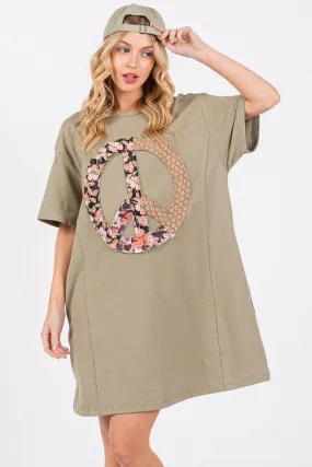 Sunset and Swim  Full Size Peace Sign Applique Short Sleeve Tee Dress