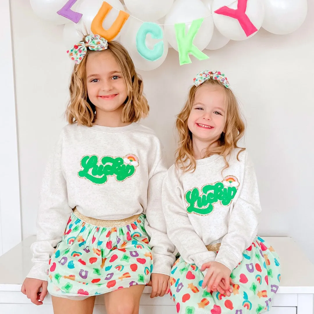 Sweet Wink Lucky Script Patch St. Patrick's Day Sweatshirt - Natural