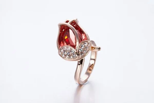 The golden ruby tulip flower ring